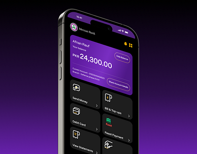 Bank app home redesigned app redesign banking app dark mode fintech app fintech design high fidelity prototype human centered design minimalist design mobile app design mobile ux prototype ui ui design user experience user interface visual design wireframing