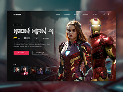 Movie Website - Iron Man action adventure cinema dark mode fantasy film filmography marvel marvel comics minimal movie movie website online tv smart movie streaming superhero ticket ui ux video