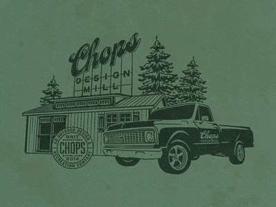 Chops Design Mill architecture badge building chevrolet chevy chevy c10 classic truck marquee outdoors signage truck workshop