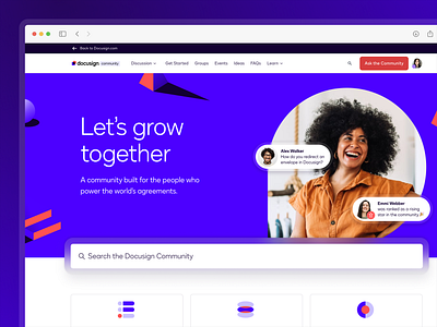 Docusign Community Reskin assets badges branding community docusign email gamification hero image icons illustrations layout leaderboard social template ui ux uxui visual web webpage