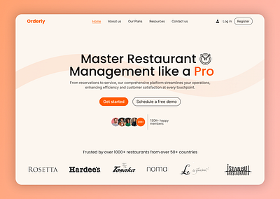 Orderly: Restaurant Management Website Design branding design design community designdaily dribbble hero page illustration intuitive landing page management app design minimalist design modern design product design restaurant website design ui uiux user centered