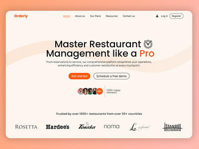 Orderly: Restaurant Management Website Design branding design design community designdaily dribbble hero page illustration intuitive landing page management app design minimalist design modern design product design restaurant website design ui uiux user centered