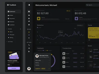 Fintech - Bank Dashboard UI bank branding chart clean dashboard design finance fintech menu ui user interface ux web