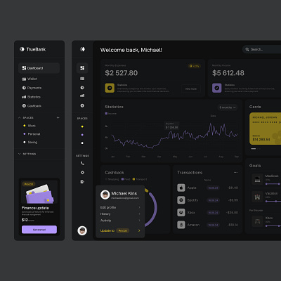 Fintech - Bank Dashboard UI bank branding chart clean dashboard design finance fintech menu ui user interface ux web