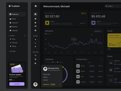 Fintech - Bank Dashboard UI bank branding chart clean dashboard design finance fintech menu ui user interface ux web