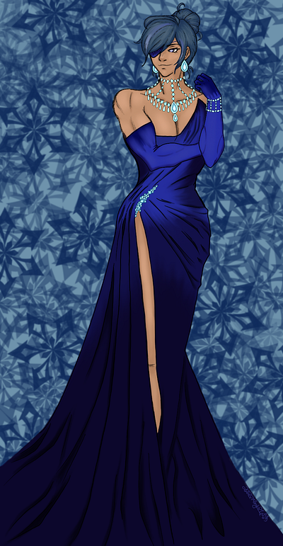 Kaeya in a Blue Dress character illustration digital illustration fanart procreate