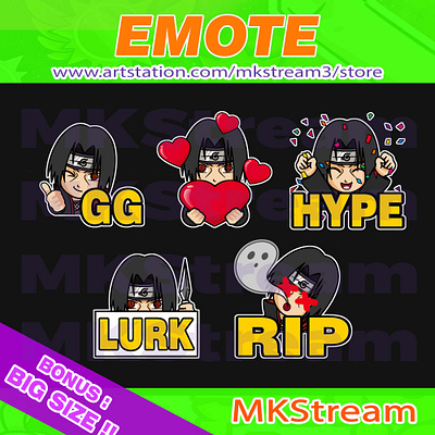 Twitch emotes Uchiha Itachi gg, love, hype, lurk & rip pack akatsuki animated emotes anime cute design emotes gg hype illustration itachi emotes love lurk naruto naruto emotes ninja ninja emotes rip sub badge twitch emotes uchiha itachi