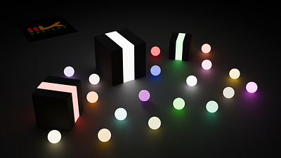 A 3D scene with glowing cubes and colorful spheres | Blender 3d abstract graphic design