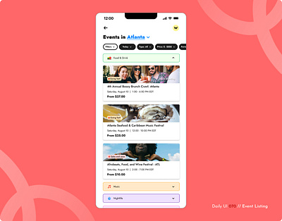 Daily UI Challenge #070 - Event Listing categories daily ui 70 daily ui challenge event listing event ticketing events search filter