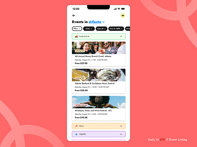 Daily UI Challenge #070 - Event Listing categories daily ui 70 daily ui challenge event listing event ticketing events search filter