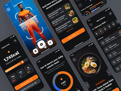 sandow UI Kit: AI Fitness & Diet App | Smart Meal Recommendation ai fitness app ai fitness coach ai fitness companion bold dark mode dark ui diet app figma ui kit fitness app fitness ui kit meal app minimal modern nutrition app orange recipe app virtual fitness virtual fitness app virtual fitness coach workout app