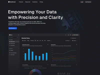 🚧 DataStream | Web Design and Framer Template app button clarity dark data landing light motherboard product design template trendy