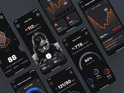 sandow UI Kit: AI Fitness & Diet App | Smart Fitness Metrics UI ai fitness app ai fitness chatbot ai fitness companion blood pressure app blue clean dark mode fitness metrics fitness score fitness tracker app fitness tracker ui fitness ui kit heartrate app minimal modern orange steps tracker app virtual fitness app virtual fitness coach virtual fitness ui