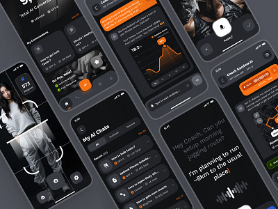 sandow: AI Fitness & Diet App | AI Virtual Fitness Coach UI ai fitness app ai fitness assistant ai fitness assistant app ai fitness chatbot ai fitness coach ai fitness companion body scan ui bold chat ui clean dark mode minimal modern orange recording ui virtual fitness app virtual fitness chatbot virtual fitness coach virtual fitness ui voice ui