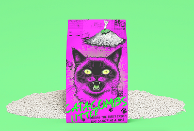 Catacombs Litter Branding cat illustration cat litter catacombs flat illustration hot pink packaging humor design packaging packaging design pet design pet marketing pet packaging pet products punk design punk packaging punk rock