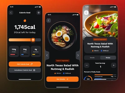 sandow UI Kit: AI Fitness & Diet App | Nutrition Meal Management ai fitness app ai fitness companion app ai fitness ui kit bold calorie app clean diet app fitness app fitness meal ui fitness ui kit food app food tracker app gradient meal app meal plan ui minimal modern nutrition app orange recipe app