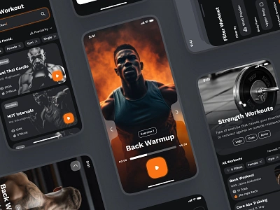sandow UI Kit: AI Fitness & Diet App | Workout Library Course UI ai fitness app ai fitness chatbot app ai fitness coach app ai fitness compaion app ai fitness trainer app clean dark mode fitness trainer app fitness ui kit gym app minimal modern orange virtual fitness app virtual fitness coach virtual fitness coach app virtual fitness ui workout app workout library ui workout ui