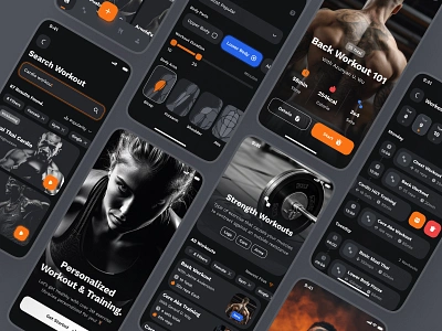sandow UI Kit: AI Fitness & Diet App | Gym Workout Library UIUX ai fitness app ai fitness chatbot app ai fitness companion clean dark mode fitness library ui fitness trainer ui fitness ui kit gym app minimal modern orange training app virtual fitness app virtual fitness trainer virtual fitness ui workout app workout library workout library ui workout ui