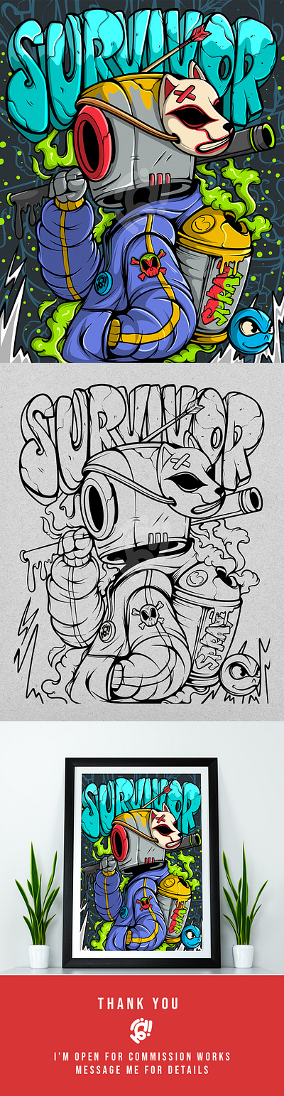 SURVIVOR anime art character comic cyberpunk design doodle graffiti icon illustration manga mascot nft poster streetart streetweart urbanart urbanwear vector