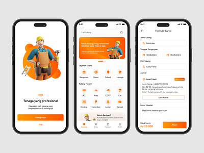 Tulen - Handyman Mobile Apps Redesign graphic design handy man handy man mobile app handyman handymanapp handymanmobileapp mobile mobile app mobile design mobileapp orange uidesign uiux uiuxdesign