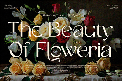 Floweria - The Beauty Sans Serif Font animation branding design display font font font design fonts graphic design illustration logo motion graphics retro font sans serif type design typography typography fonts ui ux vector vintage font