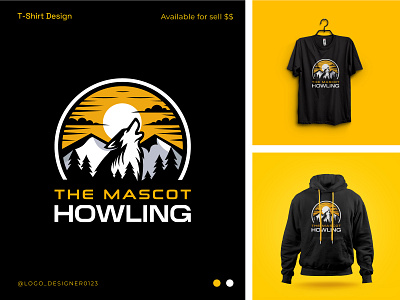 Howling T-Shirt Design brand logo branding logo design fox tshirt graphic desginser graphic design howling howling logo howling t shirt logo logo branding logo design logo designer logos mascot logo t shirt t shirt design vector wolf logo yellow