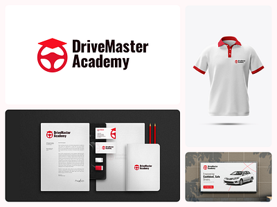 DriveMaster Academy - Brand Identity bentogrid best dribbble shots best logos brand identity brand identity services branding driving logo driving school landing page illustration landing page letterlogo logo trends logodesign monogram logo monogramlogo rimongraphics uiux design website website design