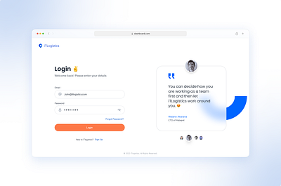 Dashboard Login admin panel dashboard dashboard login design internal web app login ui logistics login product design saas sign in sign up ui