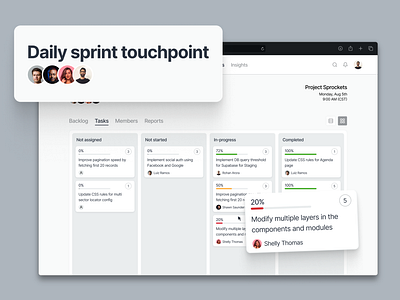 Sprint tasks - Kanban view with drag interaction agile b2b board clean clickup jira kanban list minimal modern monday product project management saas sprint task trello ui ux web app