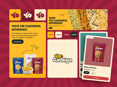 Indian Snack Ecommerce Branding for Yo Gathiya brand identity branding graphic design grocery stores illustration indian snacks label design logo logo design online store product packaging shopify shopify development snack store online uiux design web development webdevelopment website design website revamp yo gathiya