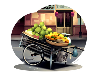 Fruits🥭🍑🍒 charette city fruit hanoi illustration light market travel vietnahm