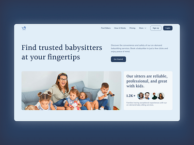 Babysitting landing page Light Mode Web Design UI UX babysitter blue daily daily ui design framer hero section hero shot kids landing page landing page design light product design responsive design ui ui ux web design web shot website design white