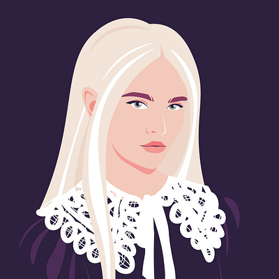 Portrait of young blond beautiful woman blond dark face fashion model flat girl gothic illustration lace collar portrait retro style student teen vector illustration woman