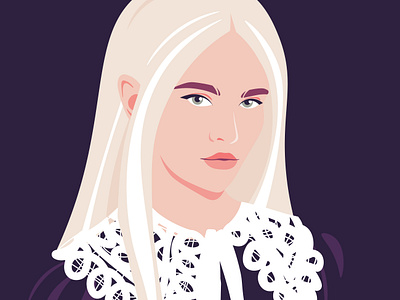 Portrait of young blond beautiful woman blond dark face fashion model flat girl gothic illustration lace collar portrait retro style student teen vector illustration woman