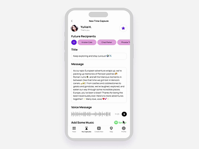 Stalgia — Creating a Time Capsule accessibility add section animation app application blog branding builder clean cms design forms ios layout music spotify time capsule