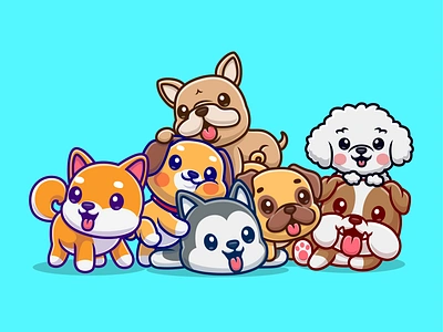 Dogs🐶 animals branding bulldog character cute dog doodle fauna flat friendship husky icon illustration logo mammal pet pug dog puppy shiba inu