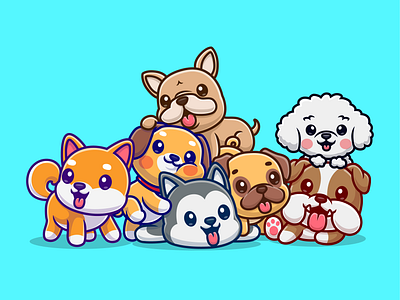 Dogs🐶 animals branding bulldog character cute dog doodle fauna flat friendship husky icon illustration logo mammal pet pug dog puppy shiba inu