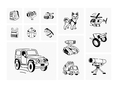 Army and Military Doodles army battle blast bomb dog doodle gadgets grenade gun icons military navy security soldier tank technology vector vehicle war weapons