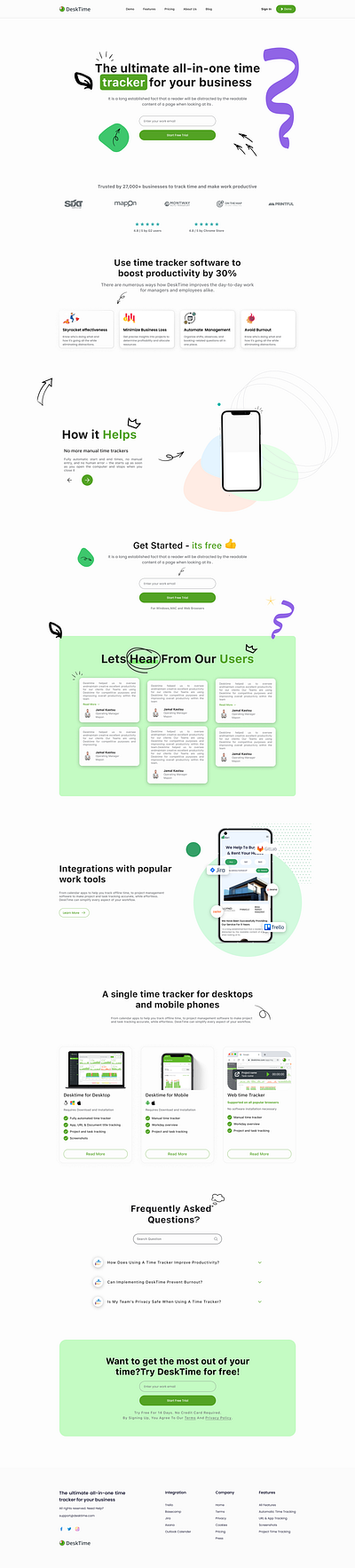 Modern Landing Page Design - Time Tracket- Landing Page dashboard design home page design landing page figma figma landing page home page landing landing page landing page idea landing page ui modern landing page time tracking ui design uiux design uiux design landing page website website deisgn