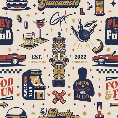 Downtown Flavor Town Pattern bowling brand branding cheers illustration pattern tiki