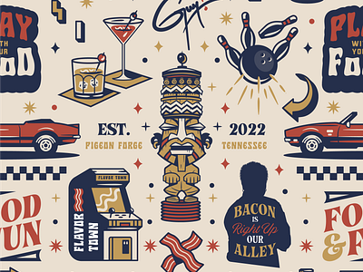 Downtown Flavor Town Pattern bowling brand branding cheers illustration pattern tiki