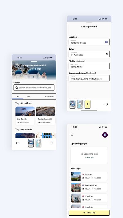 Travel Itinerary Mobile App mobile ui user flow ux wireflow wireframe