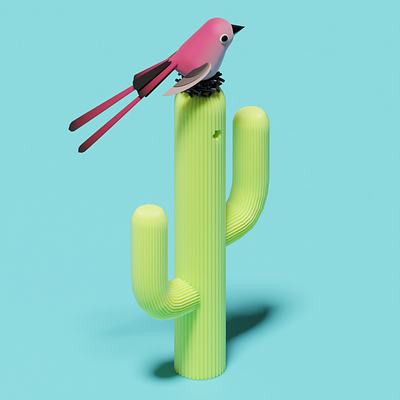 Cactus bird blender3d game art illustration