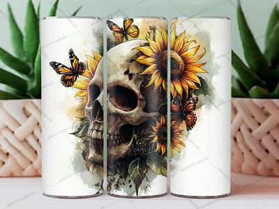 Sunflowers Skull 20 Oz Skinny Tumbler cartoon tumbler celebration color image custom design design illustration kids tumbler photography skinny tumbler skull tumbler sublimation tree tumbler tumbler sublimation tumbler warp vector art waterslide tumbler