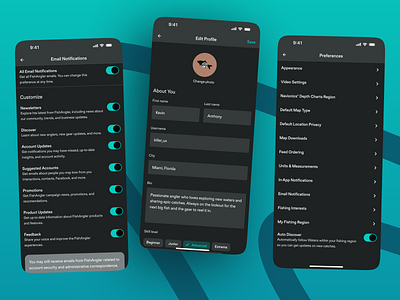 Personalized Control: Gamified & Streamlined UX app design design inspiration dribbble dribbble shots edit profile fishing fishing app gamification mobile app notification outdoor app preferences product design profile social app ui ui design user experience ux ux design