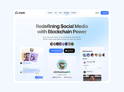 Web3 Social Media Landing Hero account crypto hero section landing messages nft social media ui web3