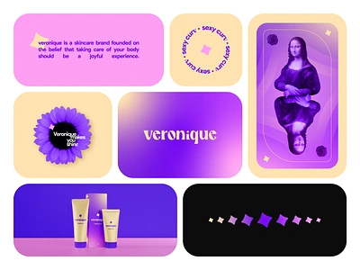 Veronique beauty product brand identity brand logo branding concept art design female flower girl glow gradient logo graphic design logo minimal mockup modern mona lisa woman women wordmark