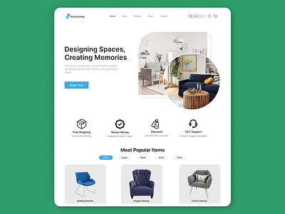 Furniture Landing Page branding cart chair design graphic design illustration interior landing page online store shopify sofa ui ui design user experience user interface ux vector web webdesign website