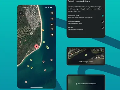 Location Privacy: Empowered Sharing for Anglers app app design dribbble dribbble shot fishing fishing app location map mobile design outdoors app privacy product design settings social ui ui design ux ux design