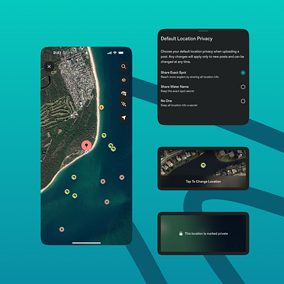 Location Privacy: Empowered Sharing for Anglers app app design dribbble dribbble shot fishing fishing app location map mobile design outdoors app privacy product design settings social ui ui design ux ux design